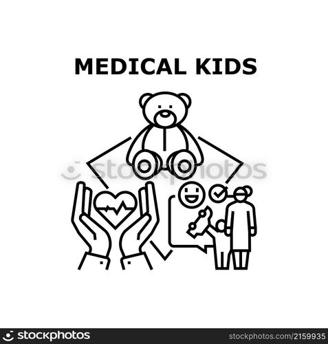 Medical kids cute child. children care. virus sick character boy girl vector concept black illustration. Medical kids icon vector illustration