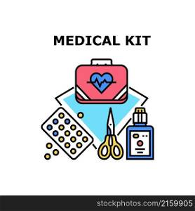 Medical kit doctor box. pharmacy first aid. emergency case. medicine bag. health suitcase. care equipment vector concept color illustration. Medical kit icon vector illustration