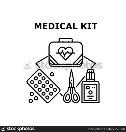 Medical kit doctor box. pharmacy first aid. emergency case. medicine bag. health suitcase. care equipment vector concept black illustration. Medical kit icon vector illustration
