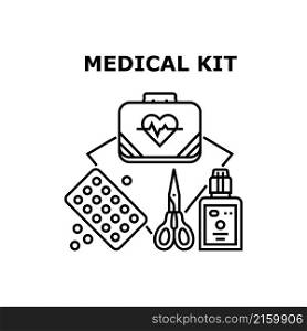 Medical kit doctor box. pharmacy first aid. emergency case. medicine bag. health suitcase. care equipment vector concept black illustration. Medical kit icon vector illustration