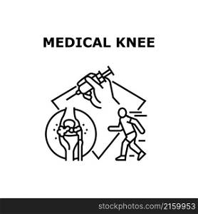 Medical knee joint anatomy. bone pain. human orthopedic leg. cartilage vector concept black illustration. Medical knee icon vector illustration
