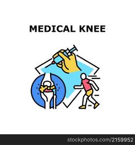 Medical knee joint anatomy. bone pain. human orthopedic leg. cartilage vector concept color illustration. Medical knee icon vector illustration