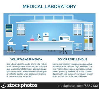 Medical laboratory interior. Medical laboratory vector illustration. Doctor or scientist test chemical lab interior
