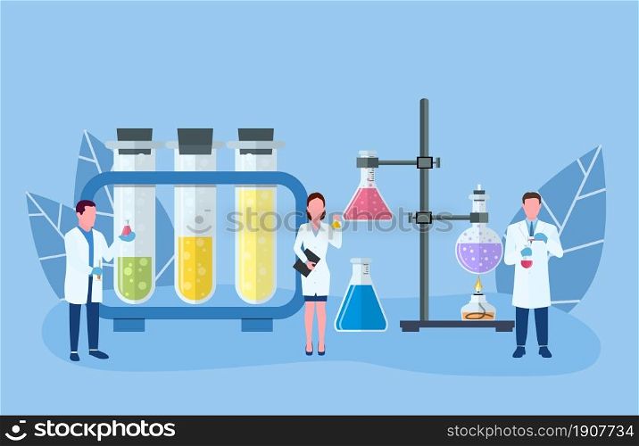Medical laboratory research with science glass tube. Laboratory research. science equipment. can use for, landing page, template, ui, web, mobile app poster, banner. vector illustration in flat design. Medical laboratory research with science glass