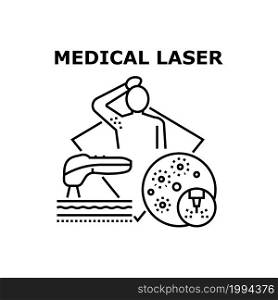 Medical Laser Vector Icon Concept. Medical Laser For Depilate Hair On Body And Treatment Acne Skin Disease And Problem. Skincare Electronic Equipment Depilator, Spa Salon Therapy Black Illustration. Medical Laser Vector Concept Black Illustration