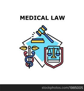 Medical Law Vector Icon Concept. Medical Law Practice For Protect Patient And Doctor Rule, Medicine Jurisprudence And Malpractice. Legal Definition And Judge Occupation Color Illustration. Medical Law Vector Concept Color Illustration
