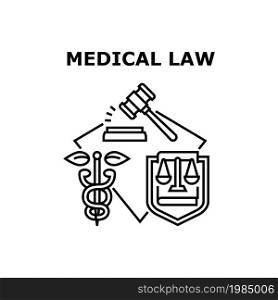 Medical Law Vector Icon Concept. Medical Law Practice For Protect Patient And Doctor Rule, Medicine Jurisprudence And Malpractice. Legal Definition And Judge Occupation Black Illustration. Medical Law Vector Concept Black Illustration
