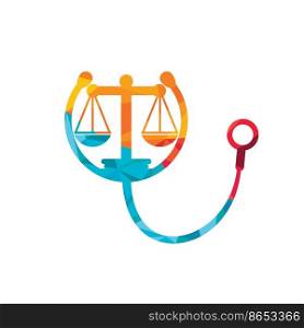 Medical law vector logo design template. Stethoscope with law scale icon vector design.	