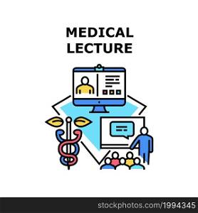 Medical Lecture Vector Icon Concept. Professor Reading Medical Lecture On University Educational Lesson And Remote Education Internet Video Call. Medicine Learning Color Illustration. Medical Lecture Vector Concept Color Illustration