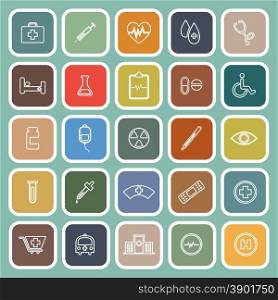 Medical line flat icons on green background, stock vector
