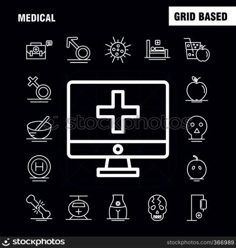 Medical  Line Icons Set For Infographics, Mobile UX/UI Kit And Print Design. Include  Solar System, Space, Sun, Planets, Search, Magnifying Glass, Collection Modern Infographic Logo and Pictogram. - Vector