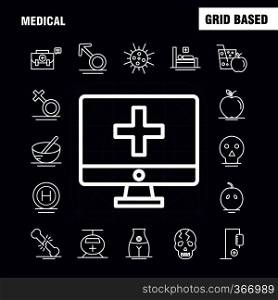 Medical  Line Icons Set For Infographics, Mobile UX/UI Kit And Print Design. Include  Solar System, Space, Sun, Planets, Search, Magnifying Glass, Collection Modern Infographic Logo and Pictogram. - Vector