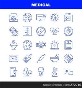 Medical Line Icons Set For Infographics, Mobile UX/UI Kit And Print Design. Include: Computer, Beat, Pulse, Medical, Drug, Medical, Pills, Bone, Icon Set - Vector