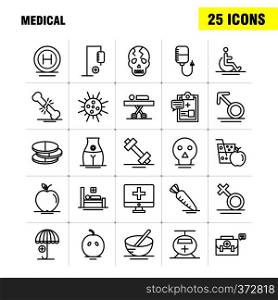 Medical Line Icons Set For Infographics, Mobile UX/UI Kit And Print Design. Include: Solar System, Space, Sun, Planets, Search, Magnifying Glass, Collection Modern Infographic Logo and Pictogram. - Vector