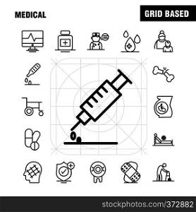 Medical Line Icons Set For Infographics, Mobile UX/UI Kit And Print Design. Include: Letter, Mail, Medical, Hospital, Capsule, Medical, Tablets, Health, Collection Modern Infographic Logo and Pictogram. - Vector
