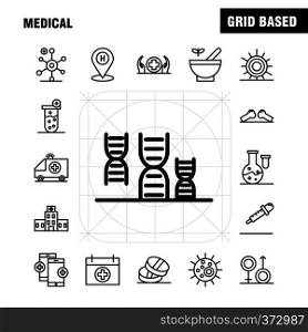 Medical Line Icons Set For Infographics, Mobile UX/UI Kit And Print Design. Include: Bandage, Plaster, Medical, Health, Care, Thermometer, Heat, Temp, Collection Modern Infographic Logo and Pictogram. - Vector