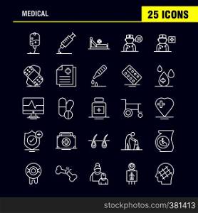 Medical Line Icons Set For Infographics, Mobile UX/UI Kit And Print Design. Include: Letter, Mail, Medical, Hospital, Capsule, Medical, Tablets, Health, Collection Modern Infographic Logo and Pictogram. - Vector