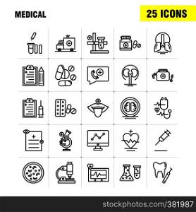 Medical Line Icons Set For Infographics, Mobile UX/UI Kit And Print Design. Include: File, Document, Letter, Health, Test Tube, Medical, Science, Collection Modern Infographic Logo and Pictogram. - Vector