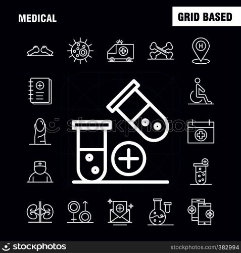 Medical Line Icons Set For Infographics, Mobile UX/UI Kit And Print Design. Include: Bandage, Plaster, Medical, Health, Care, Thermometer, Heat, Temp, Collection Modern Infographic Logo and Pictogram. - Vector