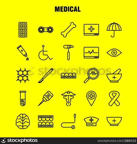 Medical Line Icons Set For Infographics, Mobile UX/UI Kit And Print Design. Include: Dna, Science, Medical, Lab, First Aid Box, Medical, Eps 10 - Vector