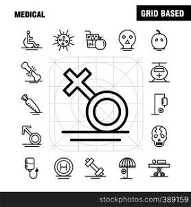 Medical Line Icons Set For Infographics, Mobile UX/UI Kit And Print Design. Include: Solar System, Space, Sun, Planets, Search, Magnifying Glass, Collection Modern Infographic Logo and Pictogram. - Vector