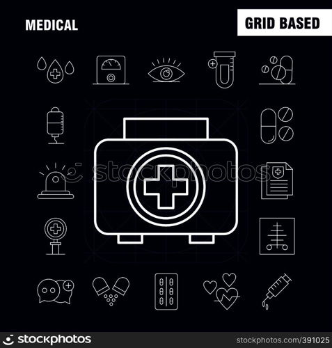 Medical Line Icons Set For Infographics, Mobile UX/UI Kit And Print Design. Include: Medical, Medicine, Hospital, Healthcare, Medical, Tube, Lab, Plus, Eps 10 - Vector