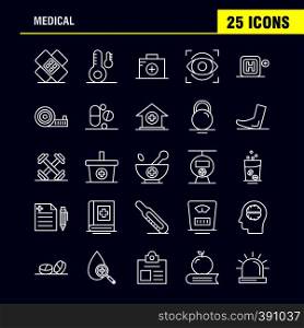 Medical Line Icons Set For Infographics, Mobile UX/UI Kit And Print Design. Include: Test Tube, Science, Medical, Lab, Globe, Medical, Map Collection Modern Infographic Logo and Pictogram. - Vector