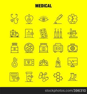 Medical Line Icons Set For Infographics, Mobile UX/UI Kit And Print Design. Include: Ambulance, Medical, Healthcare, Hospital, Heart, Medical, Scanner, Statistic, Eps 10 - Vector