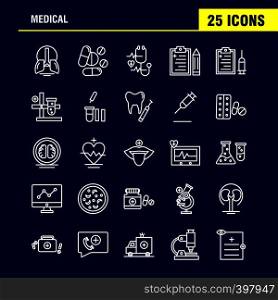 Medical Line Icons Set For Infographics, Mobile UX/UI Kit And Print Design. Include: File, Document, Letter, Health, Test Tube, Medical, Science, Collection Modern Infographic Logo and Pictogram. - Vector