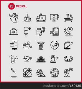 Medical Line Icons Set For Infographics, Mobile UX/UI Kit And Print Design. Include: Clipboard, Time, Board, Clock, Tablet, Medical, Medicine, Capsule, Collection Modern Infographic Logo and Pictogram. - Vector