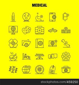 Medical Line Icons Set For Infographics, Mobile UX/UI Kit And Print Design. Include: Dna, Test, Medical, Lab, Medical, Building, Hospital, Plus, Eps 10 - Vector