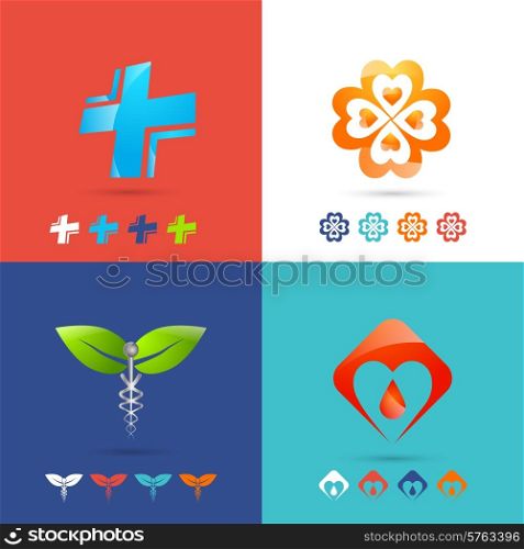 Medical logo design concepts set with healthcare pharmacy and emergency symbols flat icons isolated vector illustration