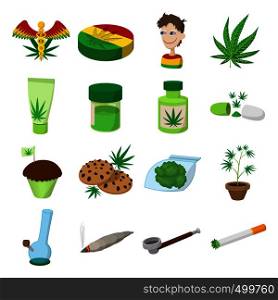 Medical marijuana icons in cartoon style on white. Medical marijuana icons