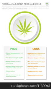 Medical Marijuana Pros and Cons vertical business infographic illustration about cannabis as herbal alternative medicine and chemical therapy, healthcare and medical science vector.