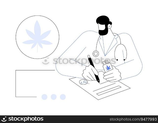 Medical marijuana release abstract concept vector illustration. Doctor holding legalized cannabis for medical purposes, CBD products, herbal drug, marijuana release abstract metaphor.. Medical marijuana release abstract concept vector illustration.
