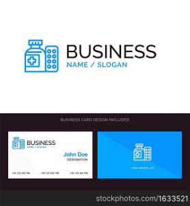 Medical, Medicine, Pills, Hospital Blue Business logo and Business Card Template. Front and Back Design