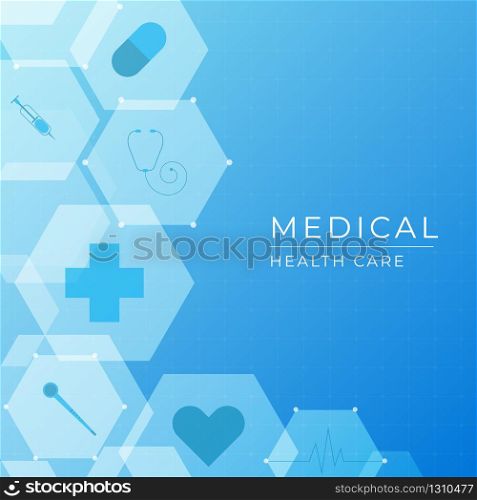 Medical modern banner design hexagon shape and icon with space for text. vector illustration.