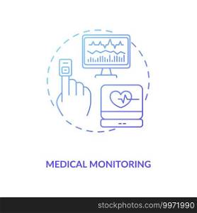 Medical monitoring concept icon. CPS application idea thin line illustration. Estimating patient health state. Identifying changes in health status. Vector isolated outline RGB color drawing. Medical monitoring concept icon
