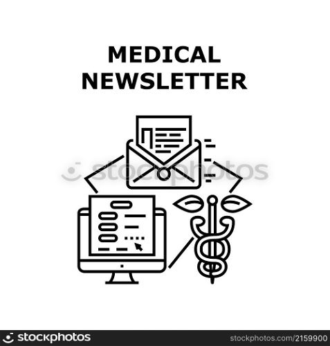 Medical newsletter flyer layout. banner brochure template. poster cover. page ad vector concept black illustration. Medical newsletter icon vector illustration