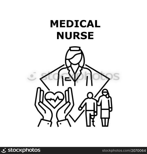 Medical nurse health team. Doctor hospital care. Medical professional clinic. Medic staff support vector concept black illustration. Medical nurse icon vector illustration