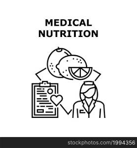 Medical Nutrition Diet Vector Icon Concept. Lemon, Orange And Grapefruit Citrus Dietary Medical Nutrition, Eating Healthcare Food Advicing Doctor For Patient. Healthy Nourishment Black Illustration. Medical Nutrition Diet Concept Black Illustration