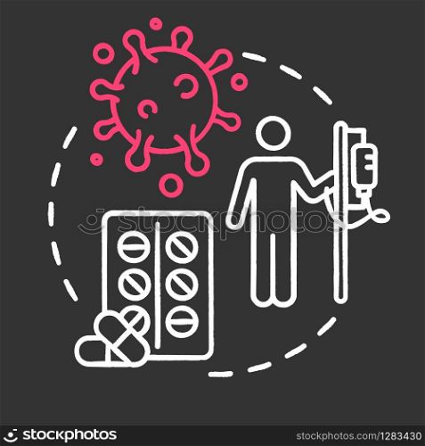 Medical oncology chalk RGB color concept icon. Hospital virus therapy. Medication of tumor disease. Cancer treatment idea. Vector isolated chalkboard illustration on black background