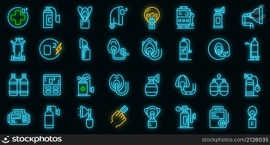 Medical oxygen concentrator icons set outline vector. Aid doctor. Air clinic oxugen. Medical oxygen concentrator icons set vector neon