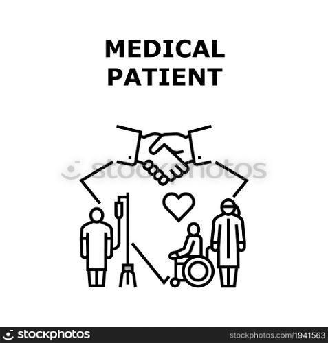 Medical Patient Vector Icon Concept. Medical Patient Checking Diagnostic Health And Treatment Disease In Clinic. Illness People Professional Healthcare Therapy In Hospital Black Illustration. Medical Patient Vector Concept Color Illustration