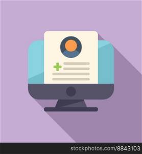 Medical pc card icon flat vector. Patient record. Care chart. Medical pc card icon flat vector. Patient record