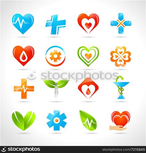 Medical pharmacy and healthcare logo designs icons set isolated vector illustration