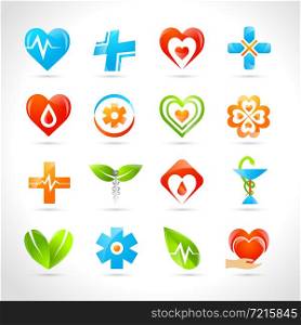 Medical pharmacy and healthcare logo designs icons set isolated vector illustration