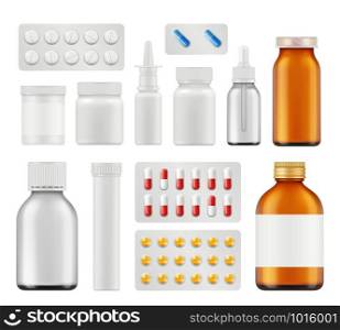 Medical pills. Healthcare capsule antibiotic aspirin drugs vector realistic template. Medical vitamin, healthy and care, drug tablet illustration. Medical pills. Healthcare capsule antibiotic aspirin drugs vector realistic template