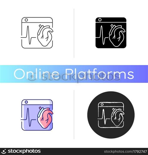 Medical platforms icon. Sharing medical data worldwide. Access healthcare services. Remote patient monitoring. Telemedicine platform. Linear black and RGB color styles. Isolated vector illustrations. Medical platforms icon
