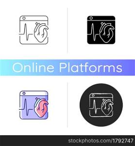 Medical platforms icon. Sharing medical data worldwide. Access healthcare services. Remote patient monitoring. Telemedicine platform. Linear black and RGB color styles. Isolated vector illustrations. Medical platforms icon